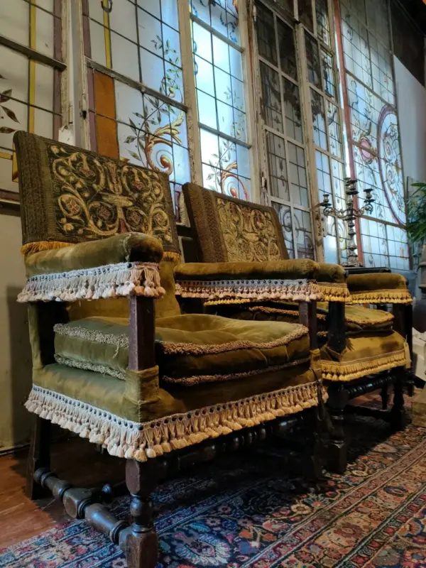 Baroque-Style Velvet Armchairs