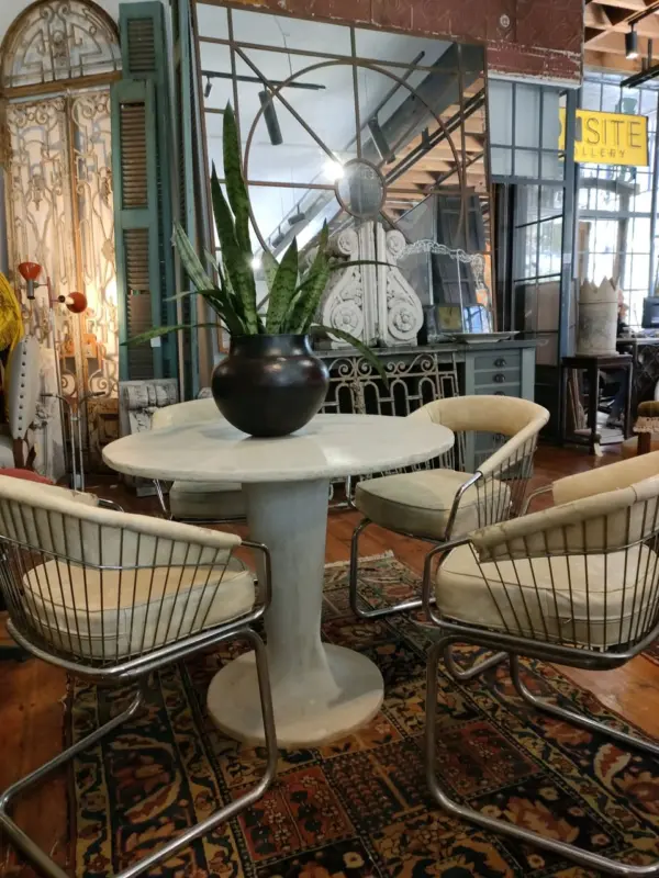 Vintage Argentinian Chrome and Worn Vinyl Dining Chairs