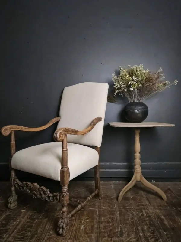 Linen Upholstered Os de Mouton Armchair