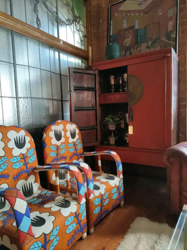 Orange  Beaded Yoruba Throne Chairs