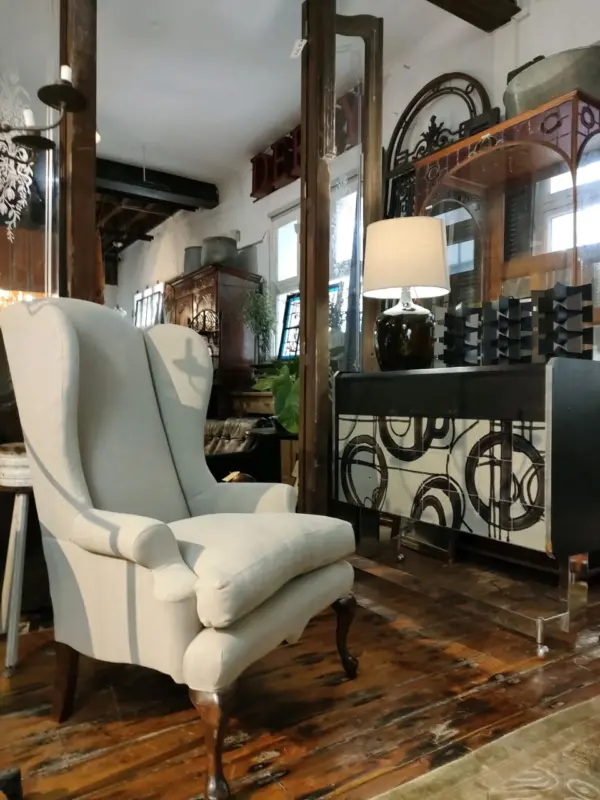Wingback Armchair Upholstered in Linen