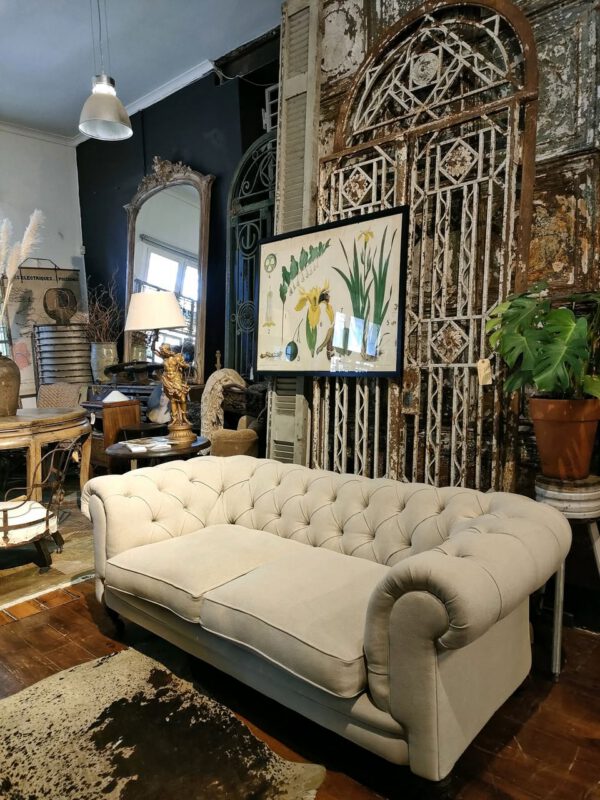 Linen Covered Deep Buttoned Vintage Chesterfield