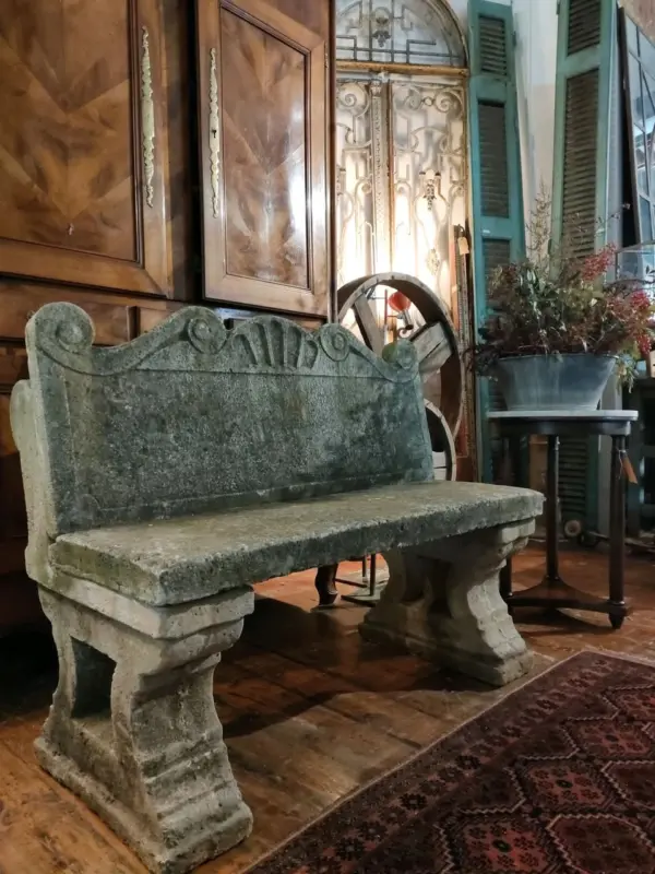 Stone Park Bench with Scroll Back Detail
