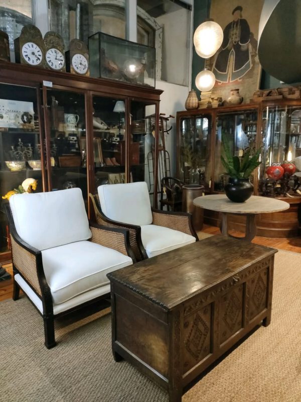 Colonial-Style Armchairs with Cane Accent