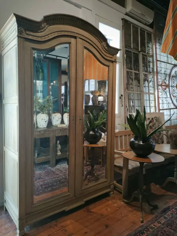 Antique French Louis XV Style Mirrored  2-Door Armoire