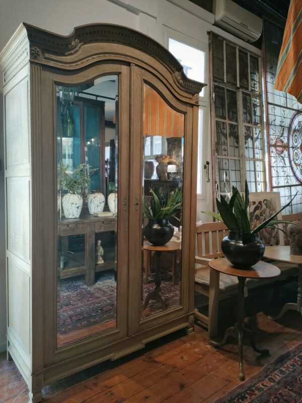 Antique French Louis XV Style Mirrored  2-Door Armoire