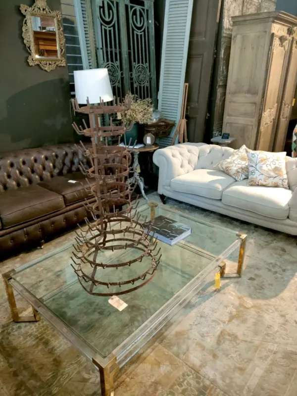 Lucite, Glass and Brass Coffee Table