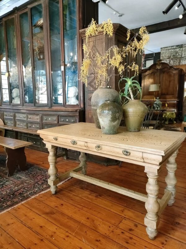 Antique French Louis XIII Style Blonde Oak Desk