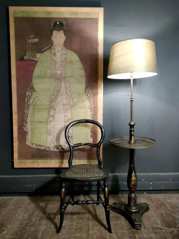 Chinese Export Black Chinoiserie Lacquer Floor Lamp