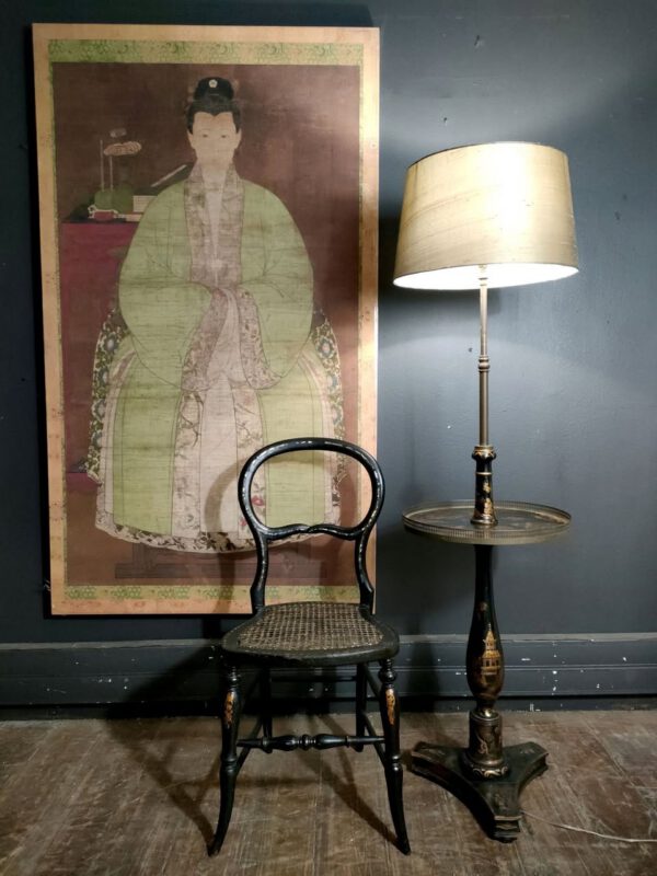 Chinese Export Black Chinoiserie Lacquer Floor Lamp