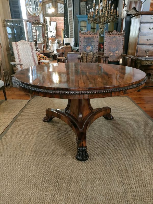 Regency-Style Rosewood Circular Pedestal Dining Table