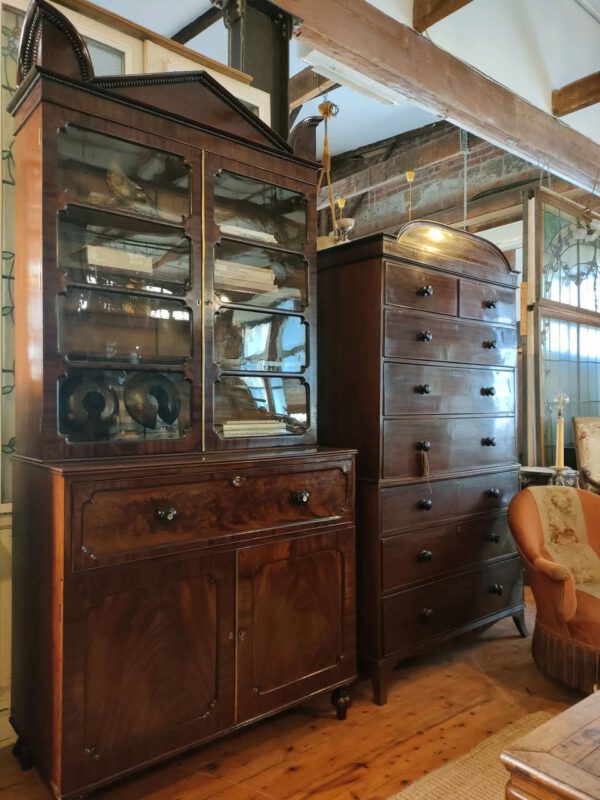Antique Mahogany Chest of Drawers and Secretaire Bookcase Cabinet