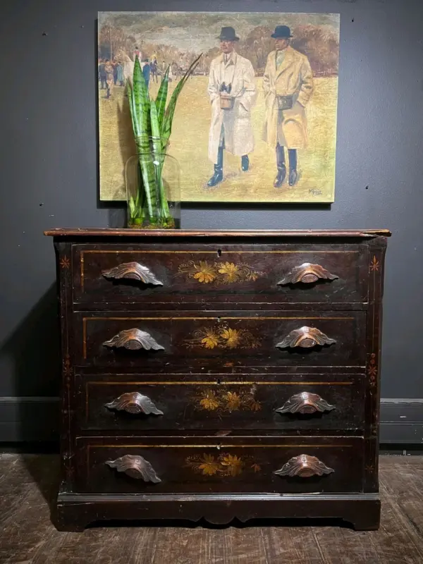 Unrestored Dresser With Hand Painted Motifs