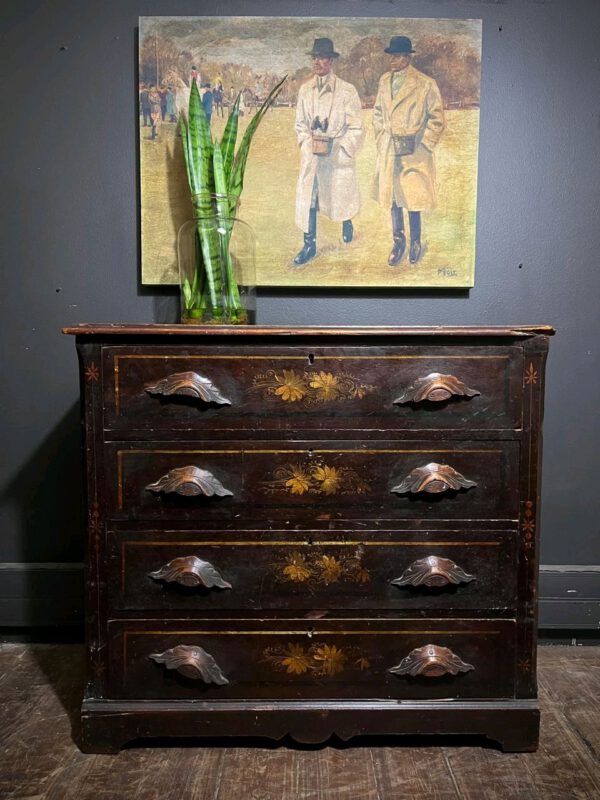 Unrestored Dresser With Hand Painted Motifs