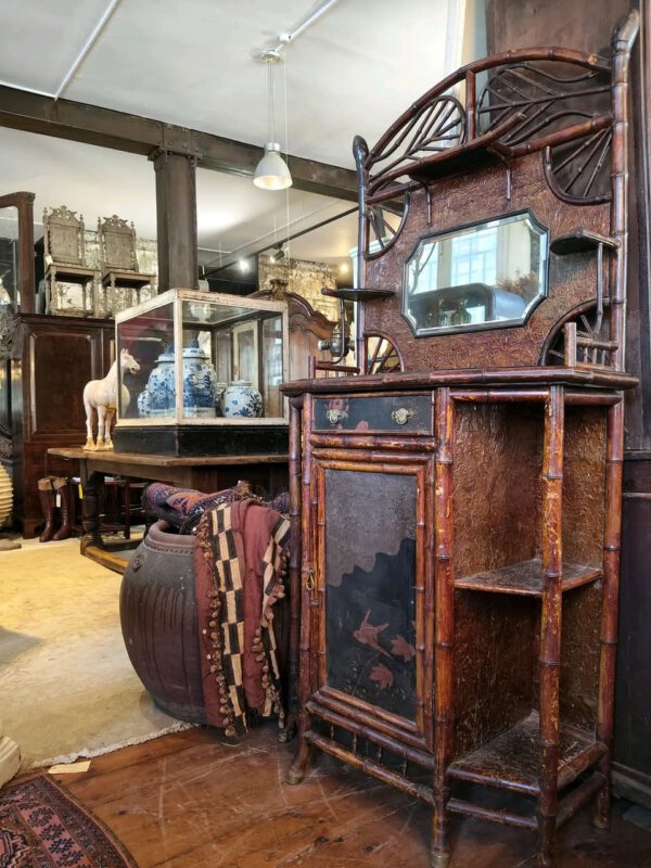 Bamboo And Lacquer Wood Cabinet