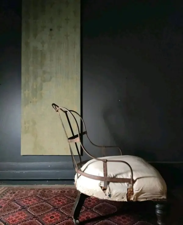 Antique Scalloped Metal Back Deconsructed Chair