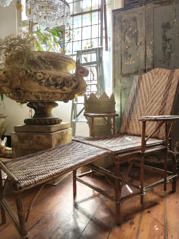 French Style Bamboo And Wicker Lounger