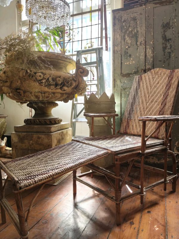 French Style Bamboo And Wicker Lounger