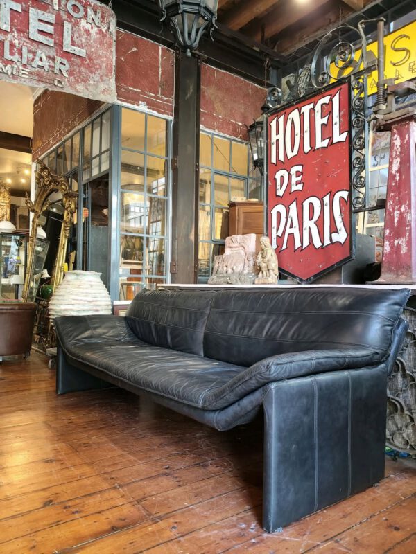 Vintage Post-Modern Black Leather Sofa