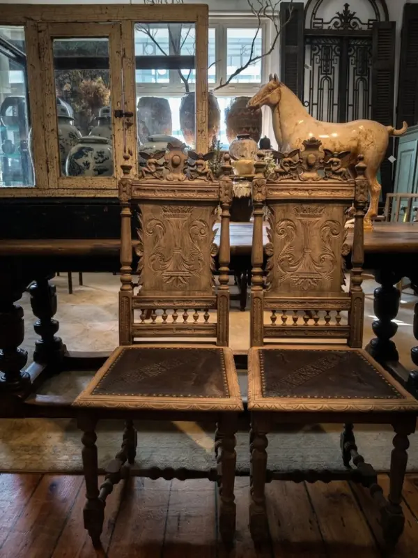 19th Century Carved Oak Throne Chairs