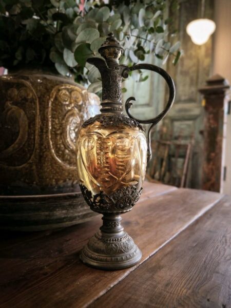19th Century Neo-Renaissance Style Pewter Framed Blown Glass