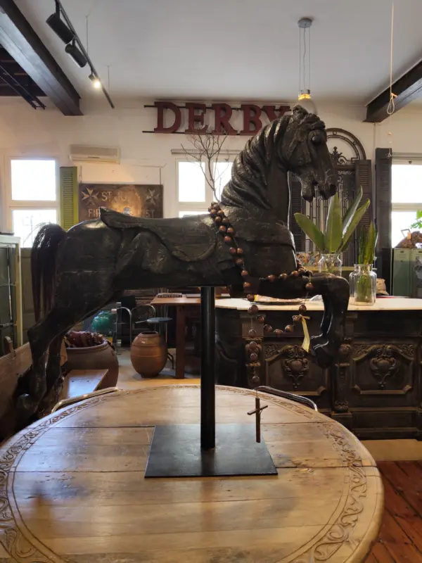 Vintage Hand-Carved Wooden Horse Sculpture