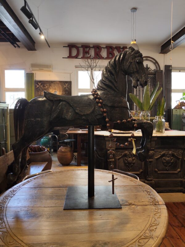 Vintage Hand-Carved Wooden Horse Sculpture