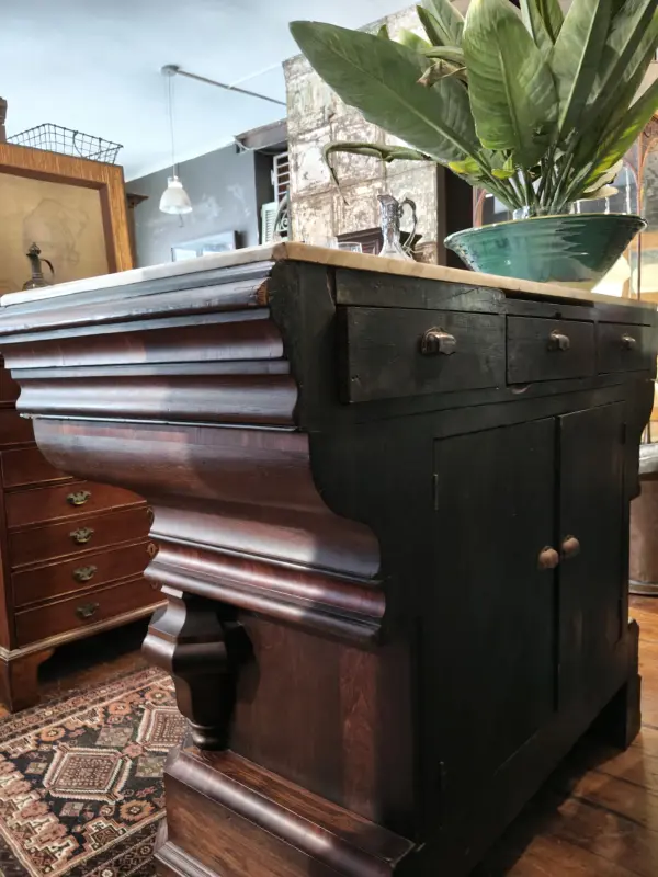 Antique Wooden Counter with Marble Top